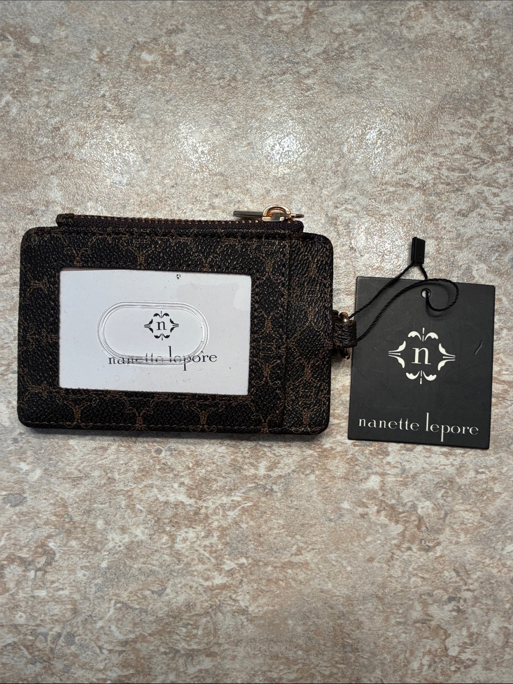 Nanette Lepore Dark Brown Monogram Card Sleeve with ID Window